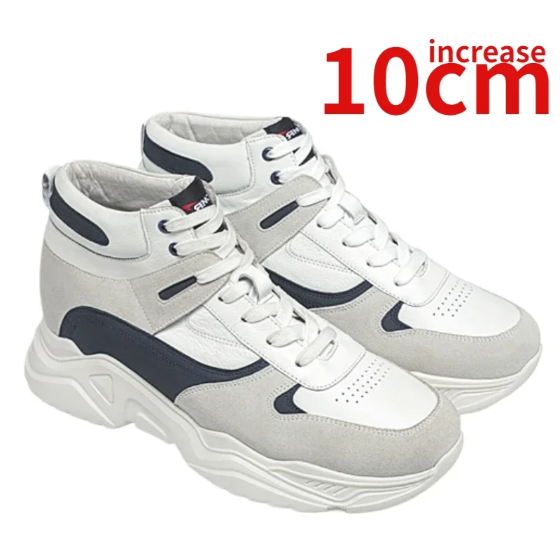 Invisible Height-increasing Shoes for Men's 10cm Elevator Genuine Leather Breathable Casual Thick Platform Fashiona White Shoes