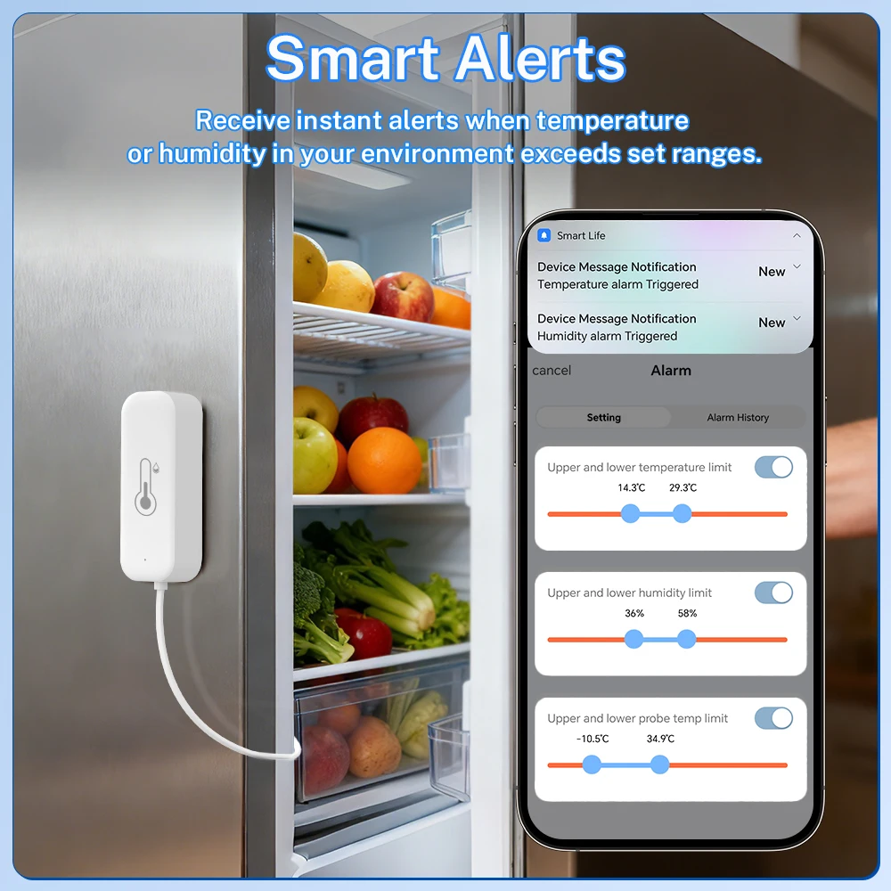Tuya Smart ZigbeeTemperature Humidity Sensor with External Probe for Smart Life App Alexa Google Assistant for Fish Tank Fridge