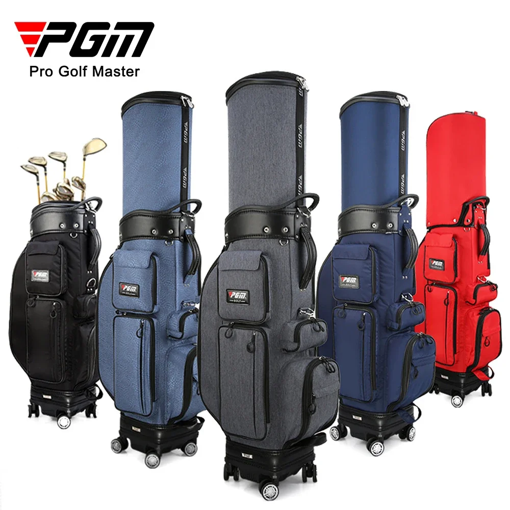 PGM Golf Bag With Wheel,Large Capacity Men Golf Standard Bag,Pulley Double Ball Cap with Rain Cover Bracket Ball Package QB061