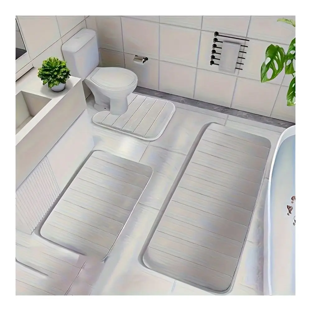 

3Piece Memory Foam Bathroom Rug Set, Soft Plush NonSlip Bath Mats, Super Absorbent Quick Dry Washable Thick Bathroom Rugs For S
