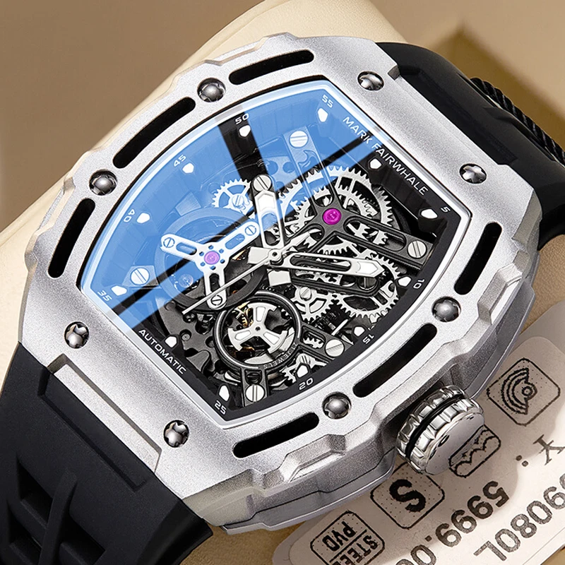Fairwhale Marca di Lusso Moda Uomo Originale Tourbillon Automatico Orologio Uomo Sport Tonneau Scheletro Orologi Da Polso Meccanici Reloj