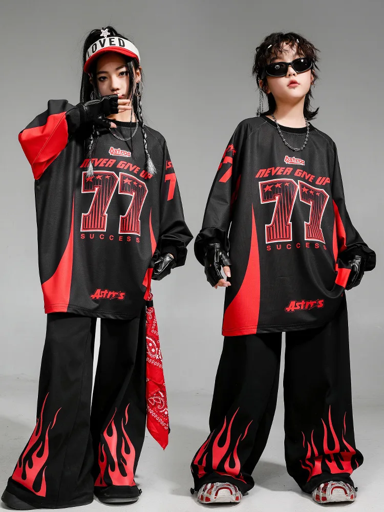 소년 힙합 streetwear 대비 운동복 화재 조깅 바지 소녀 k-pop 스트리트 댄스 의상 어린이 재즈 의류 세트