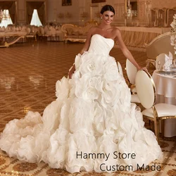 Luxury Arabic Wedding Dress Customized Sweetheart Pleat Ruffles Ball Gown Flower Bridal Dresses Dubai Bride Gown New Design