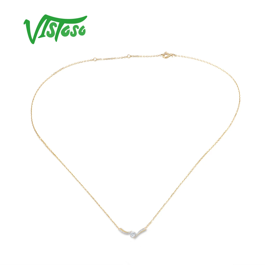 VISTOSO Genuine 9K 375 Yellow White Gold Necklace For Women Sparkling Diamond Elegant Wedding Anniversary Gifts Fine Jewelry