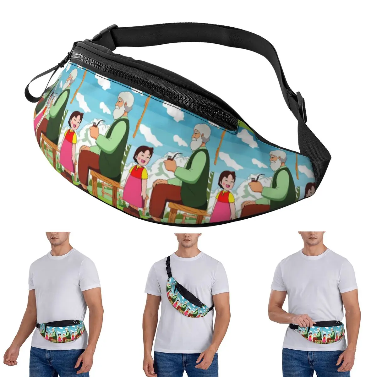 

Crossbody Waist Bag Heidi Peter And Grandpa Family Alps Mountain Anime 3 Men Women Fanny Pack Travel Running Money Phone Pouch