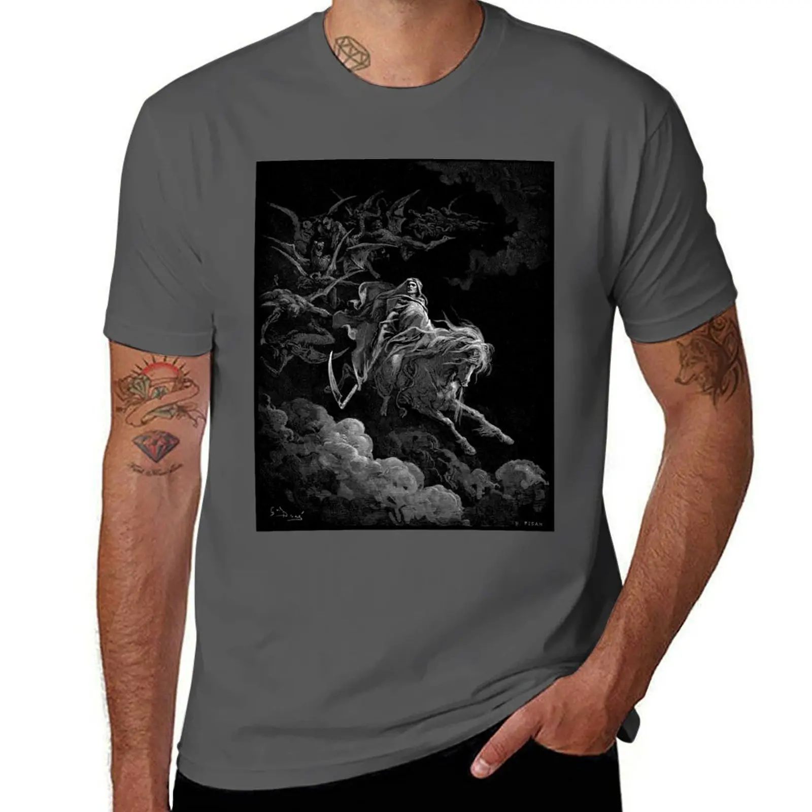 

Gustave Doré Death on the Pale Horse (1865) T-Shirt man t shirt luxury cotton t shirts high quality T-Shirt