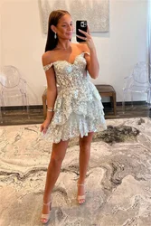 Lace Tiered Ruffles Homecoming Dresses With Teens Sequin Sheer Corset Appliques Prom Gowns A-line Short Formal Cocktail Party