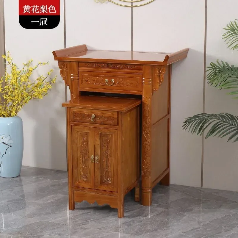 Chinese Style Solid Wood Incense Burner Stand Three Tier Household Buddhist Altar Table for God of Wealth Guan Gong Statue