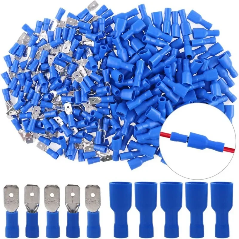 200 stuks 6,3 mm meter volledig geïsoleerde mannelijke/vrouwelijke spade quick splice terminals - de perfecte draad crimp connector set!