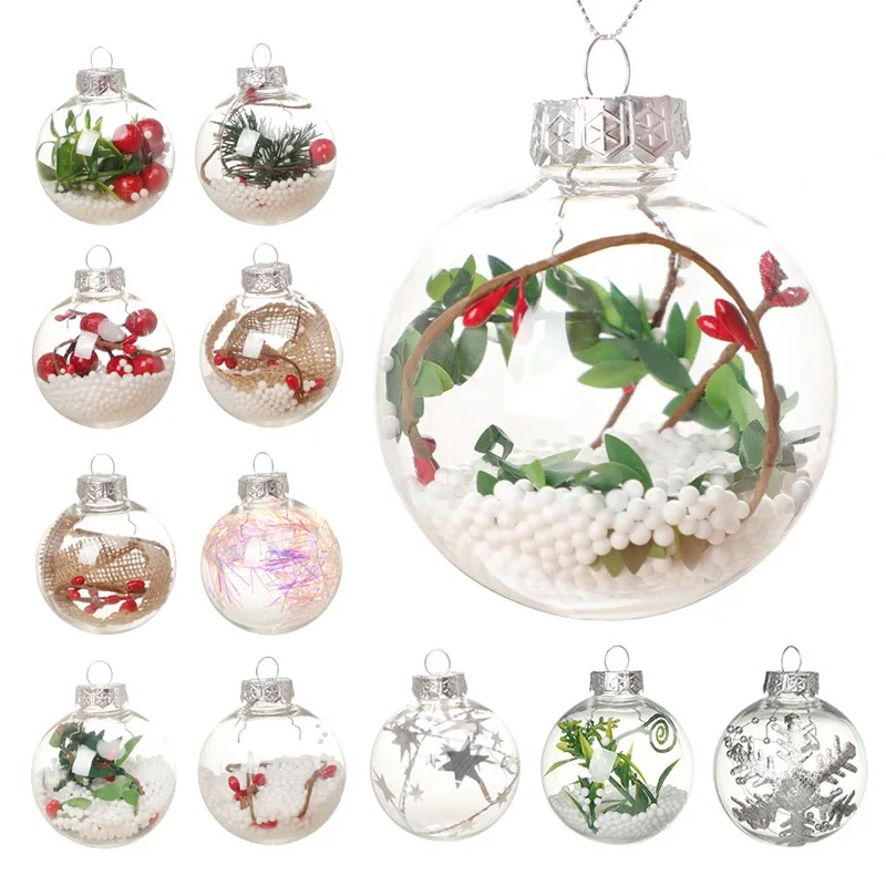 6pcs Clear Plastic DIY Fillable Ball Ornaments Transparent Christmas Decorations Ball Xmas Tree Hanging Decor Wedding Party Gift