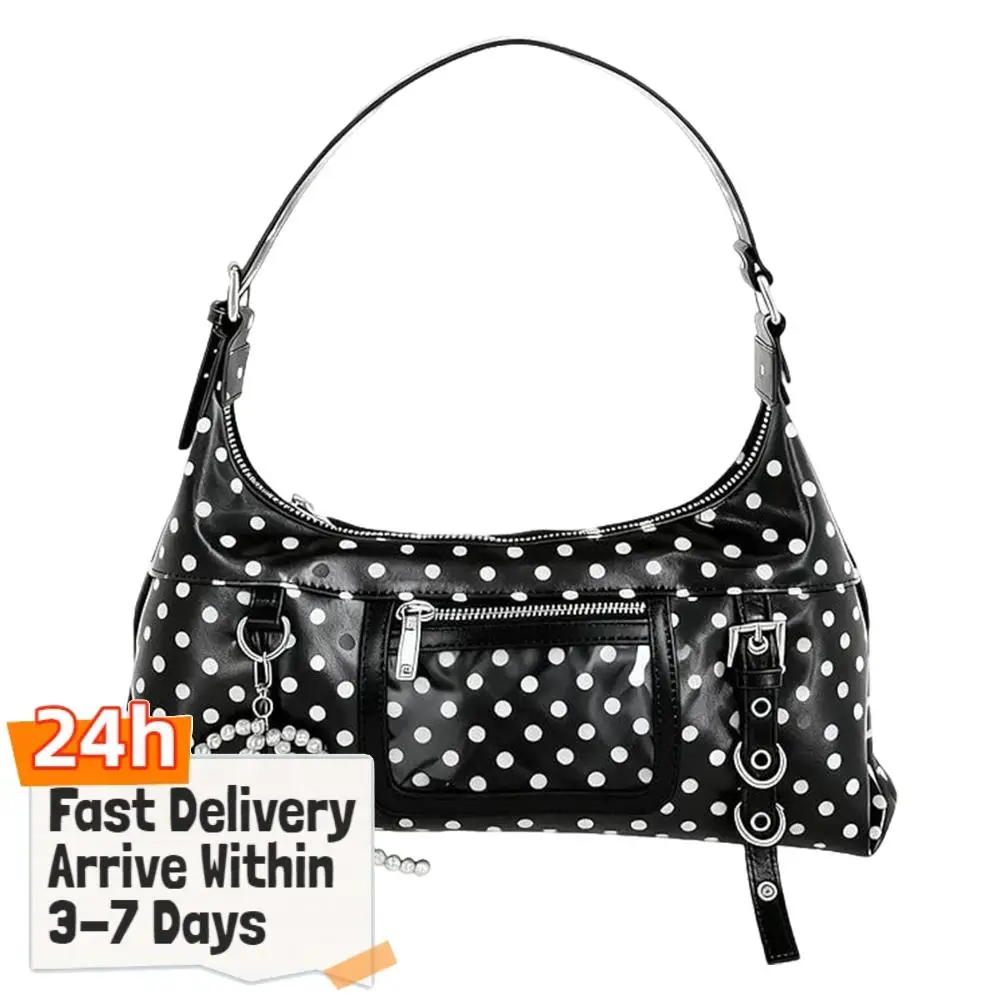 

PU Leather Shoulder Bag Polka Dot Underarm Bag Large Commuter Bag for Women Work Shopping Travel Daily