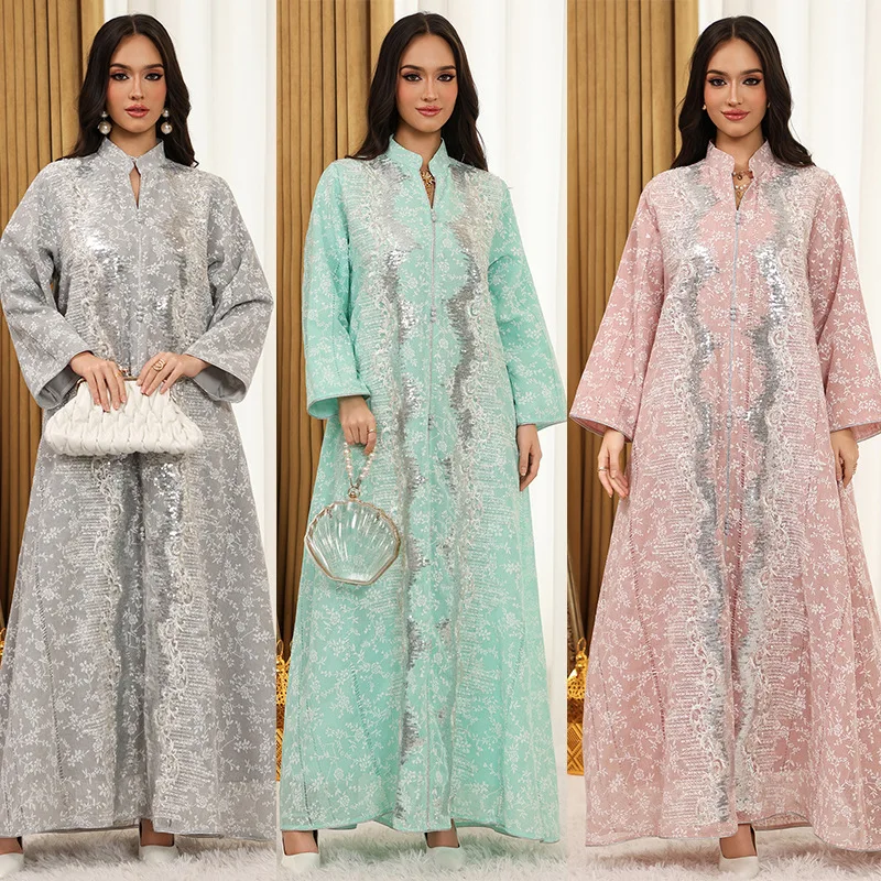 

Contemporary Dress Exquisitely Middle Eastern Jalabiya Embroidered Fulllength Sleeve Gown Traditional Maxi Modest Kaftan