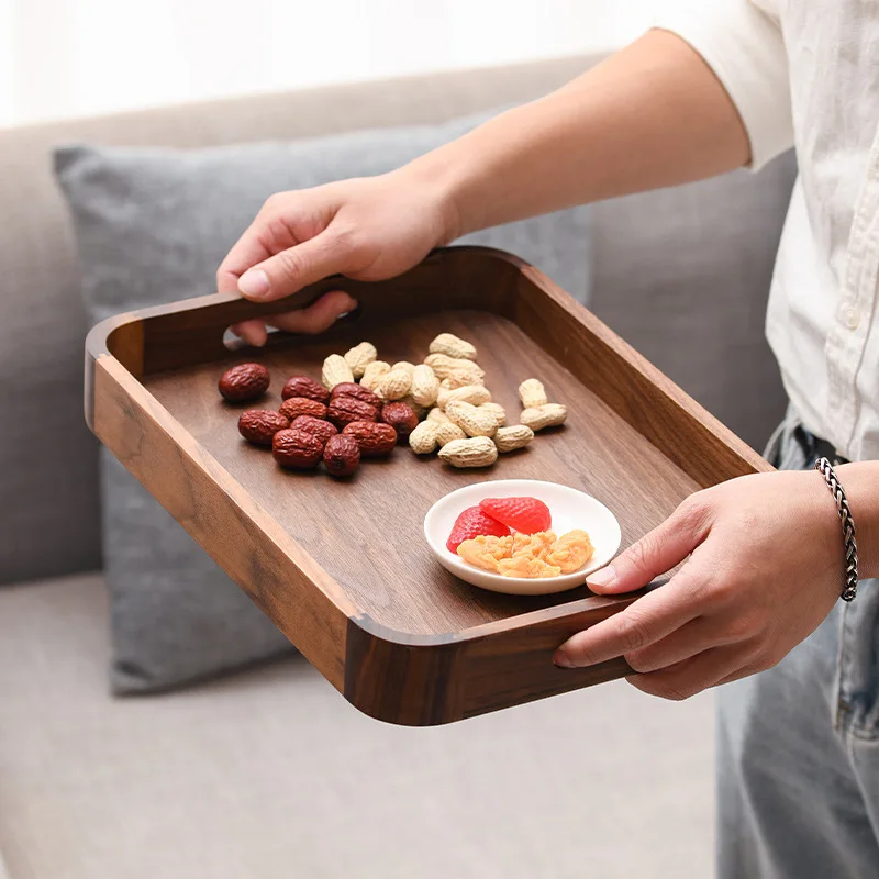 

Wooden Storage Tray with Handle Rectangular Dessert Dinner Tea Stand Simple Food Serving Tableware Fruit Plate Kitchen Tool