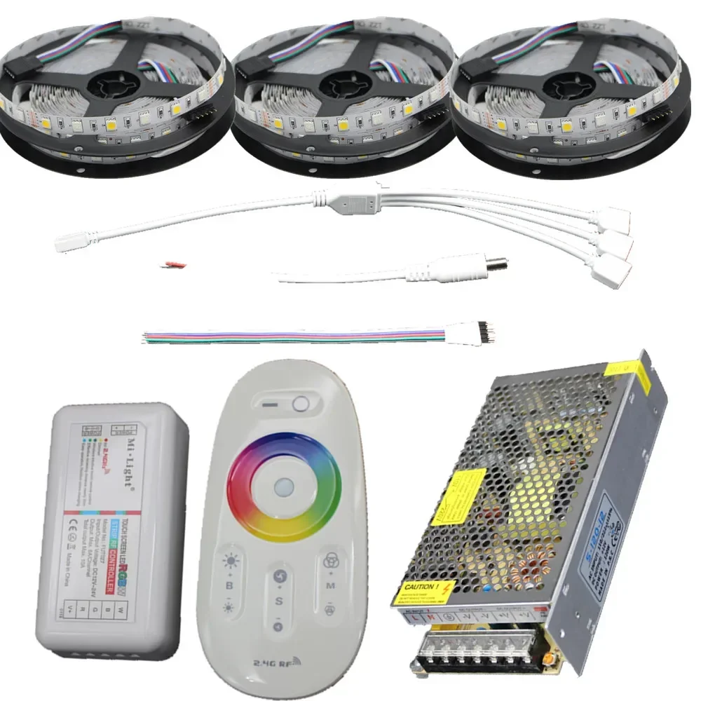 RGB RGBW RGBWW led strip 20m 15m 10m 5m Ribbon 12V Waterproof IP67 IP65 IP20 5050+2.4G RF Remote Controller + Power adapter Kit