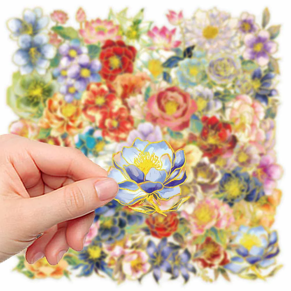 10/30/50pcs INS Leuke Vergulden Elegante Bloemen Cartoon Stickers Esthetische Decoratie Decals DIY Bagage Notebook Waterdichte sticker