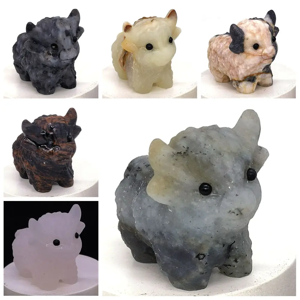 

Reiki Healing Crystals Yak Statue Natural Stone Cattle Carving Rose Quartz Opalite Animal Figurine Crafts Home Decor Wholesale
