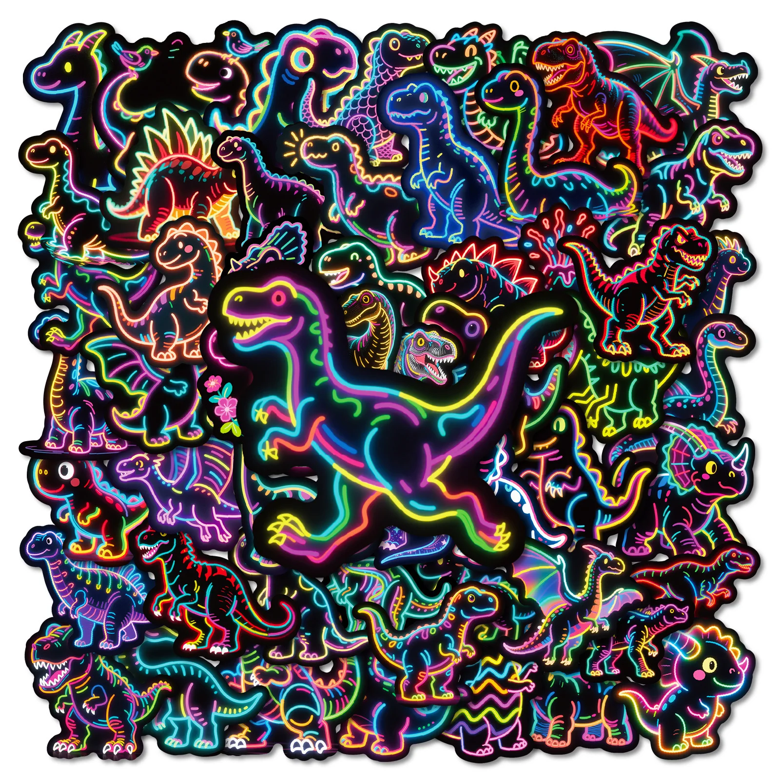 

56PCS Black-Edged Colorful Light Dinosaurs Cartoon Graffiti Stickers Decoration Notebook Phone Guitar Cup Skateboard Kid Toys