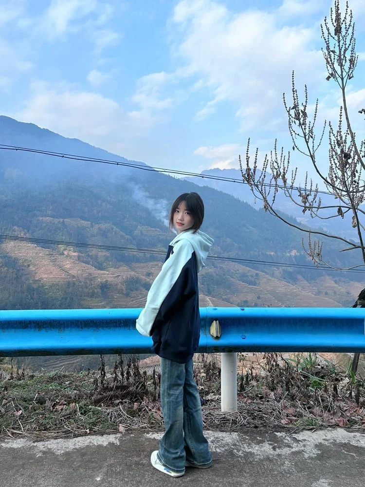 Oversized overirt cor sangue hoodie feminino outono inverno thiened fce casal jaet commute sle longo sve impressão