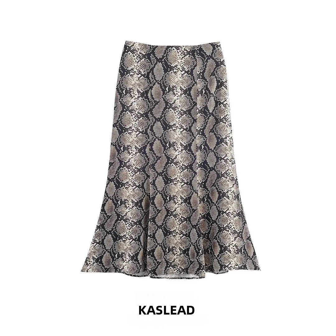 

KASLEAD Faionable Animal Print Satin Midi Skirt Women's Clothing New Sle Ci Commute Stand Fit Polyester Fiber