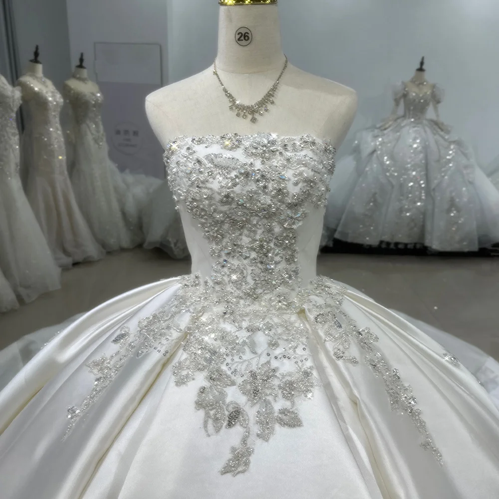 Vestido de novia de satén sin mangas, traje de lujo, Espalda descubierta, brillante, 2024