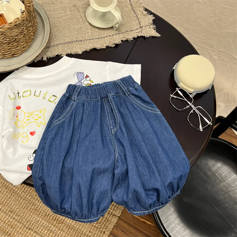 Baby Pant Summer Korean Boys Denim Medium Pants Girls Cropped Bloomers Children Summer Pants Children Haren Pants