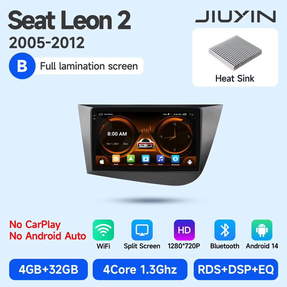 JIUYIN 2Din Autoradio Multimedia Speler Voor Seat Leon 2 MK2 2005-2012 Android 13 4G GPS WIFI Navigatie Stereo Head Unit Carplay