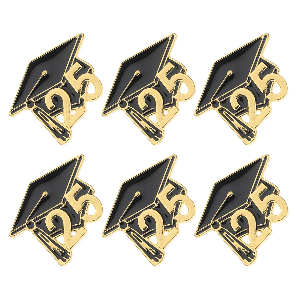 

6 Pcs Doctor Hat Brooch Zinc Alloy Graduation Cap Pins High School Suit Accessories for Men Photo Charms Lapel Pin Elegant