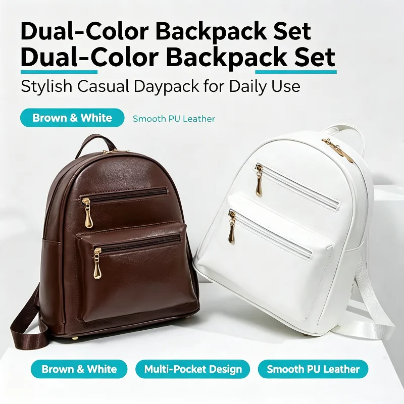 New Backpack Luxury Fashion Solid Color Women's Backpack PU High Quality Casual Women's Backpack Light and Large Capacity