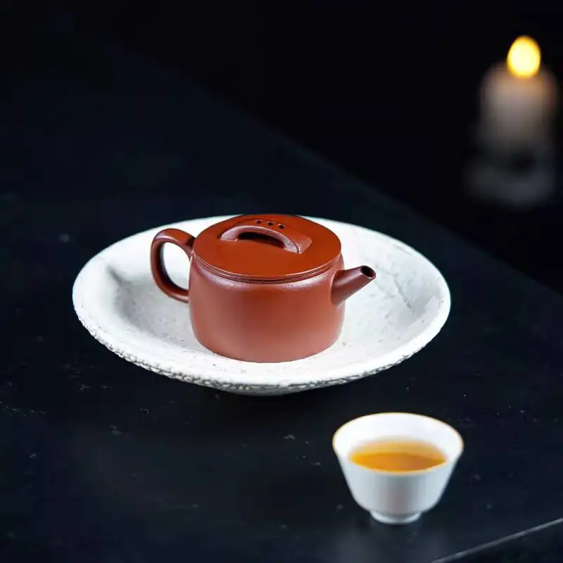 [Changtao]Yixing Zisha Teapot By Liu Haohan, Handmade Small Capacity Zhu Clay With Gold Leaf And Hanwa Design, 90Cc