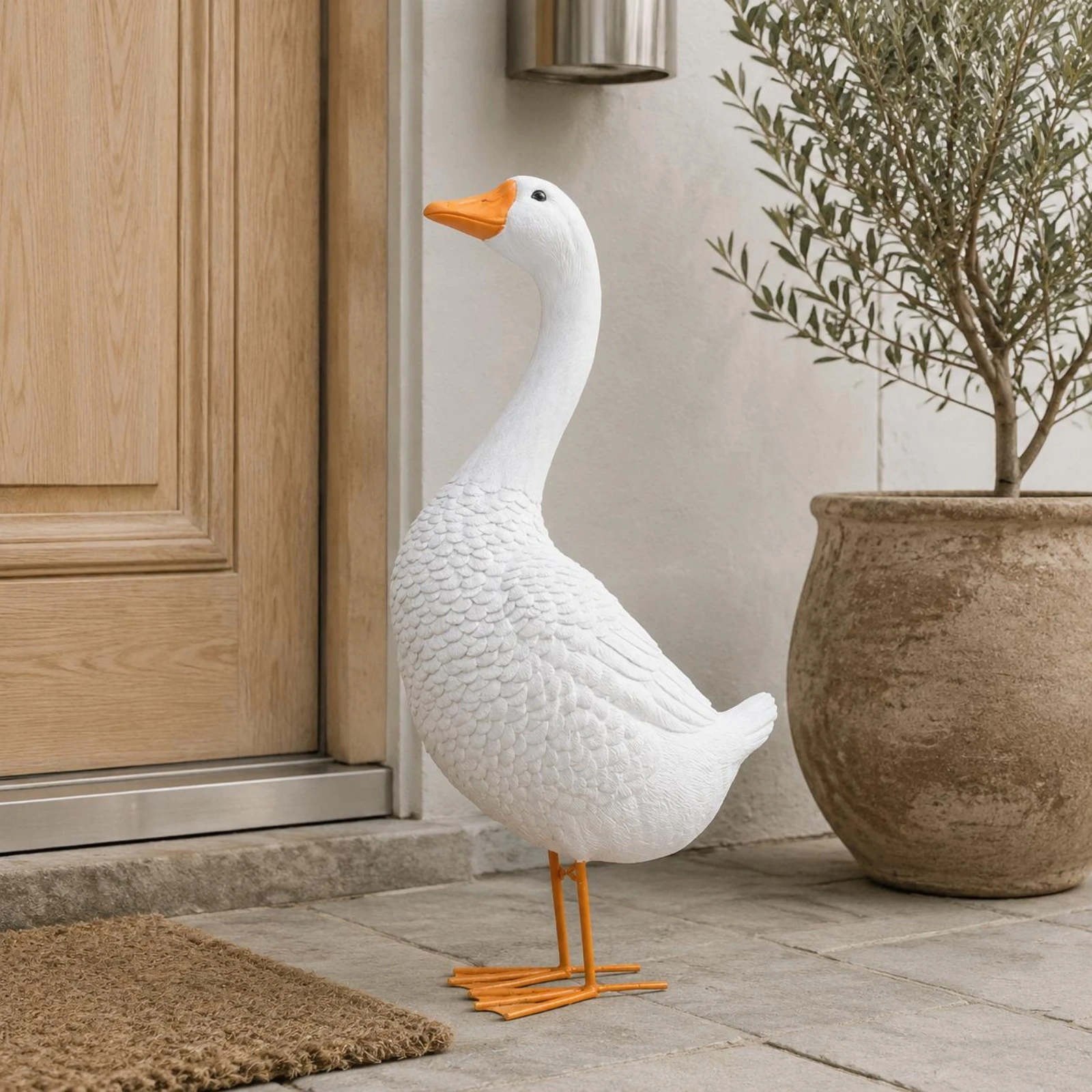 Long-Neck Goose Statue Freestanding Standing Goose Ornament Yard Accent Textured Festive for Outdoor Display