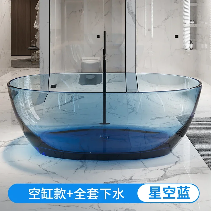 Transparant badje Afneembare kunststeen van kristalhars in kleur Onafhankelijke badkuip met dunne rand