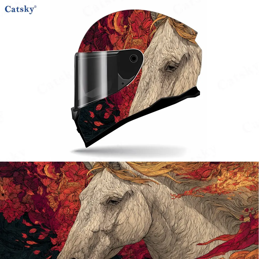 

Unique Fiery Horse Pattern Motorcycle Helmet Decal, Waterproof Self-adhesive Helmet Vinyl Wraps Sticker, Cool DIY Graffiti Film,
