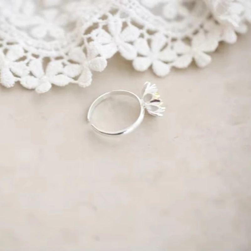 925 Sterling Silver Lotus Open Rings For Women Hypoallergenic Fashion Girl Sterling-silver-jewelry