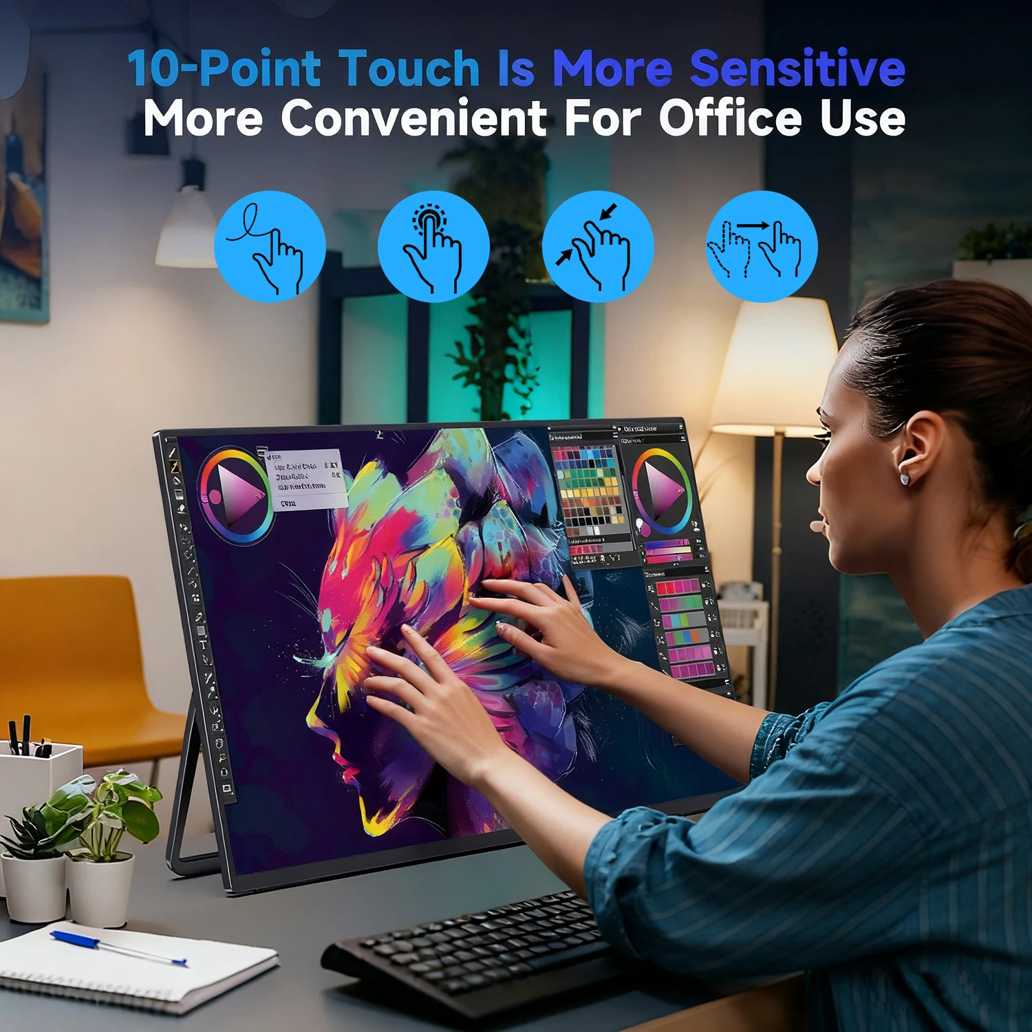 شاشة UPERFECT المحمولة التي تعمل باللمس مقاس 24.5 بوصة 2K 165 هرتز للألعاب تعمل باللمس مع FreeSync HDR Type-C HDMI لأجهزة الكمبيوتر المكتبية والكمبيوتر المحمول وماك والكمبيوتر الشخصي والهاتف ومكبرات صوت مدمجة وحامل قاب