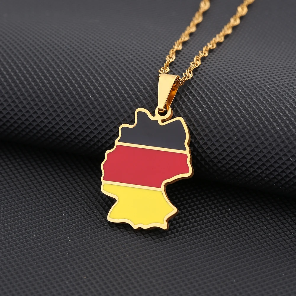 Mode Deutschland Karte Flagge Anhänger Halskette Edelstahl Männer Frauen Deutschland Karten Schmuck Geschenk – Detail 3