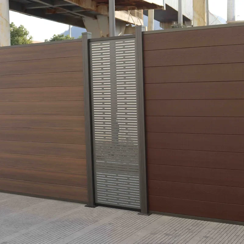 Aluminum Frame Wood Plastic Composite (WPC) Privacy Fence Panels and Posts for Driveway Home Garden with 3D Embossing Pattern