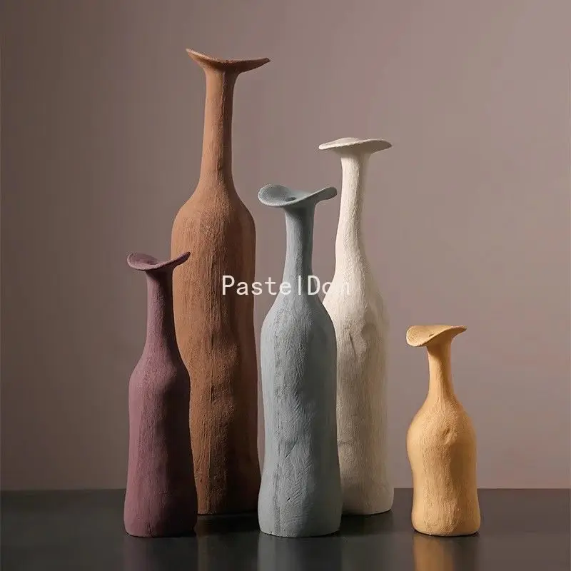 Morandi Tone Italian Ceramic Vase Ornament, Simple Art Home Decor for Entrance & Living Room Floral Arrangement