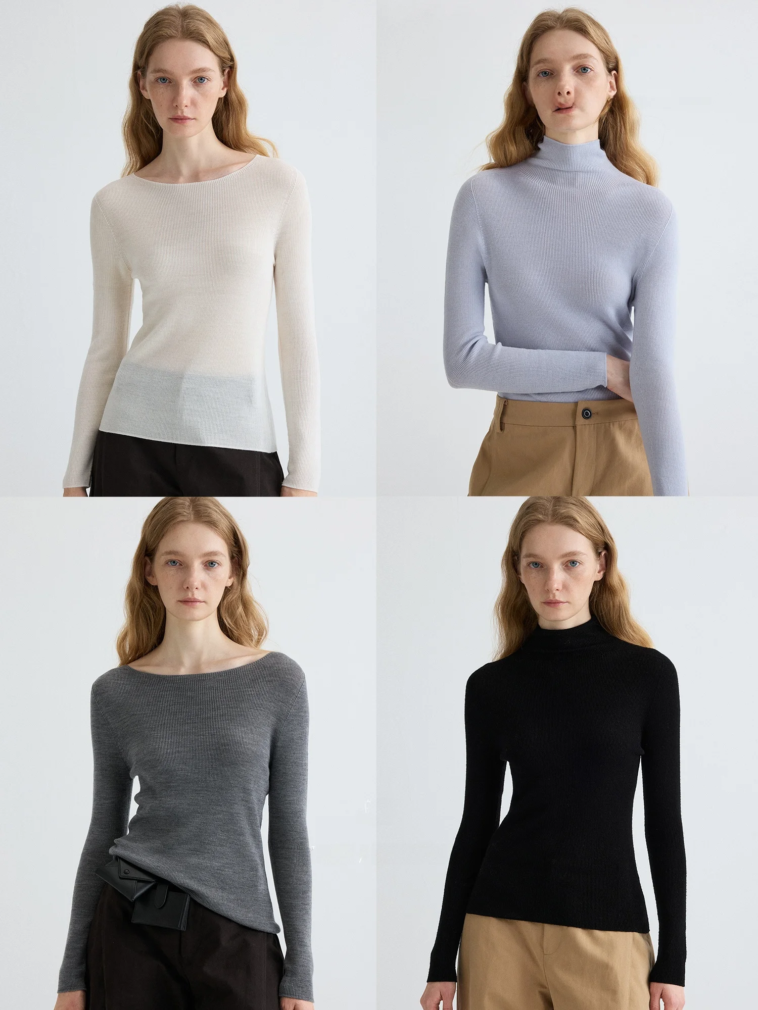 

Nice People Seamless High Neck Knitted Wool Sweater Machine Washable One Shoulder Design Women's Slim Fit Long Sleeve Woolen Top