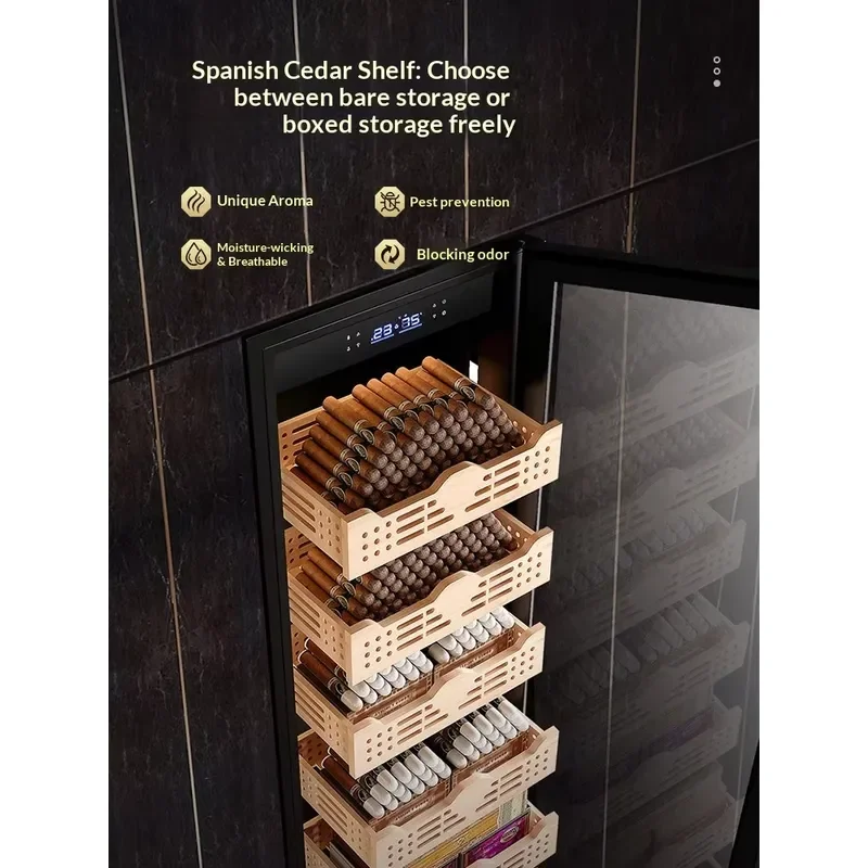 270L Cigar Humidor Cabinet WiFi Remote Control Dual Zone Constant Temp Humidity Air Cooled Cedar Wood Glass Display Home Bar