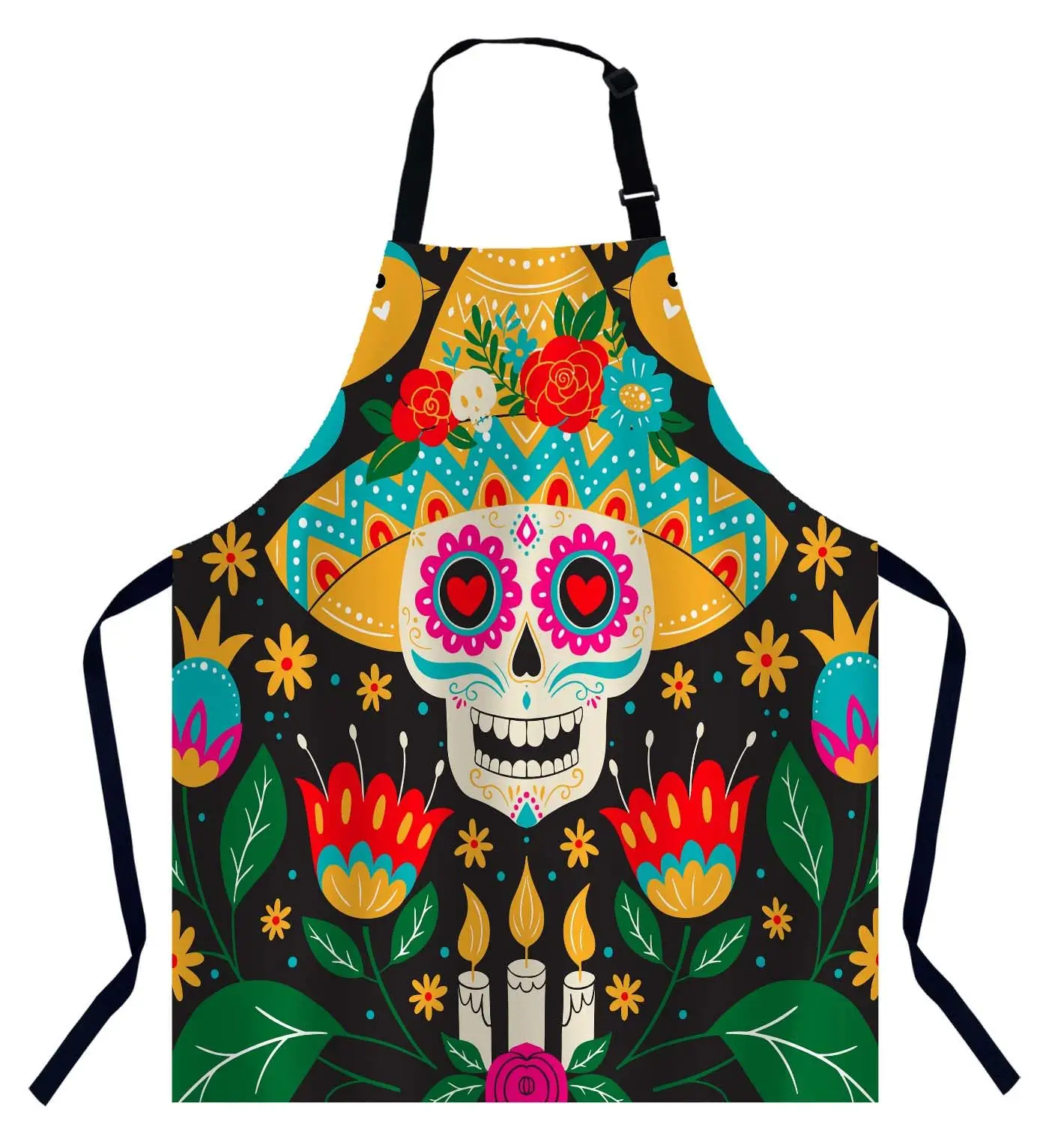 

Day of the Dead Kitchen Apron for Women Men, Unisex Adjustable Cooking Apron, Waterproof Apron