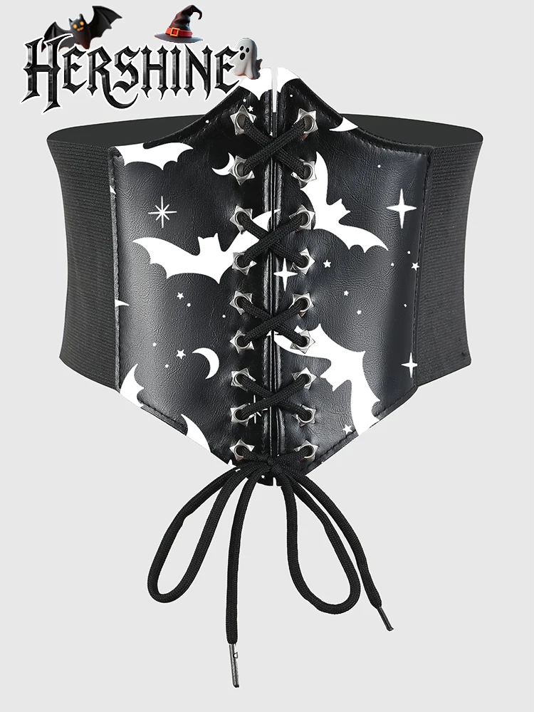 قطعة واحدة من حزام الخصر النسائي المطبوع باللون الأسود مع زخرفة عين الخماسي Y2K على الطراز القوطي الداكن للوصول الأساسي للهالوين