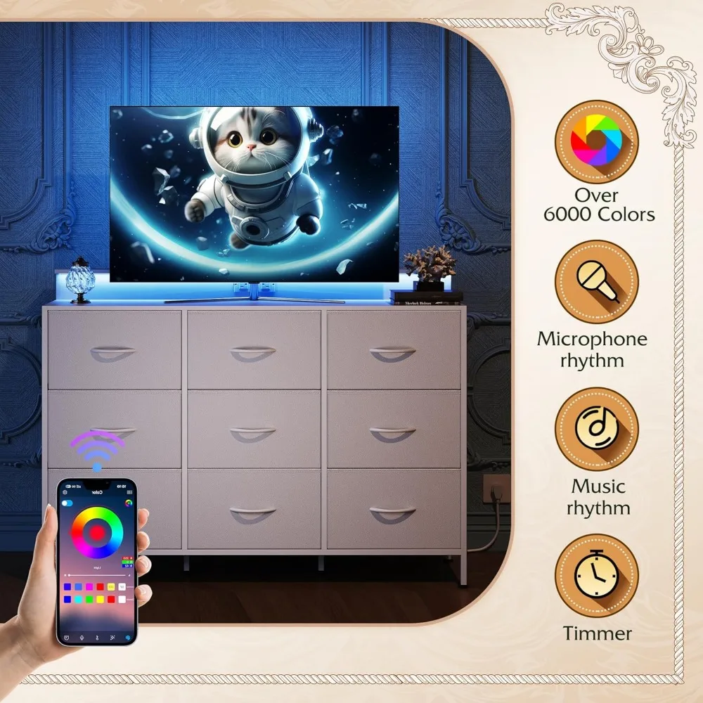 حامل تلفزيون لأجهزة التلفاز مقاس 45-55 بوصة: مركز ترفيهي مزود بمصابيح LED ومحطة شحن وطاولة وحدة تحكم الوسائط