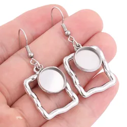 6pcs Stainless Steel Square Hoop Earring Base Blanks Fit 12mm Cabochon Bezel Setting Trays Diy Hooks Findings For Jewelry Making