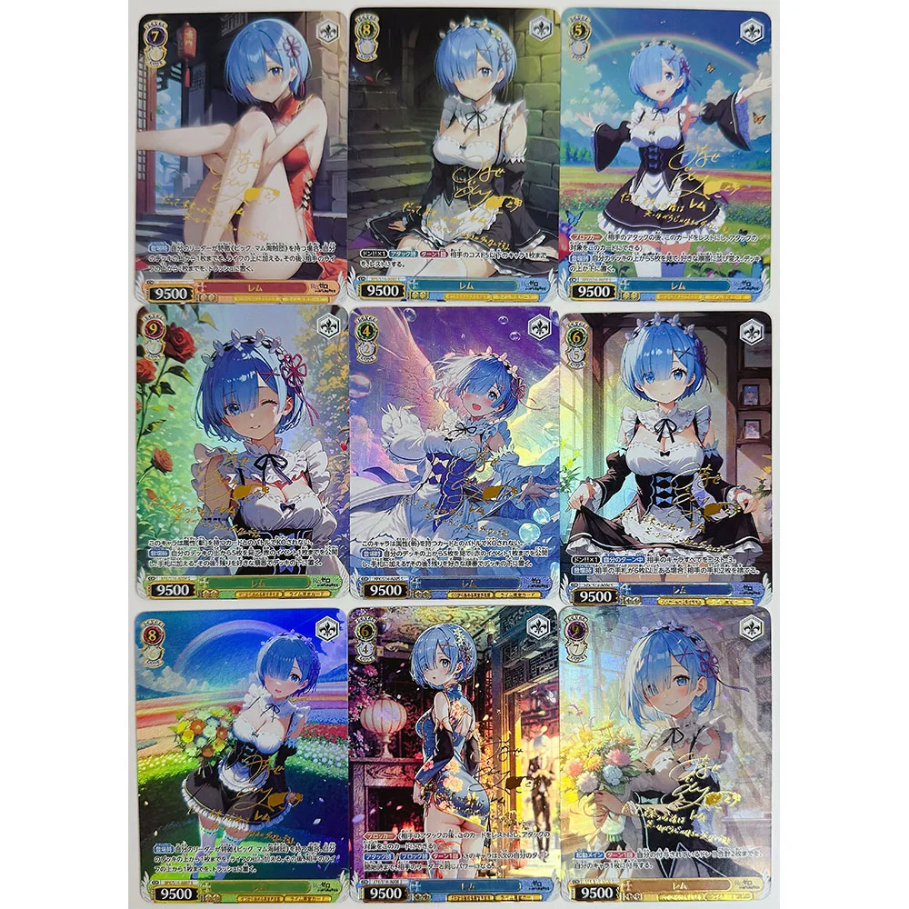 9PC/Set Anime Goddess Tales DIY ACG Kolekcjonerskie karty Prezent dla chłopców Boże Narodzenie Urodziny Rem Ram Tsukino Usagi Premium Flash Card