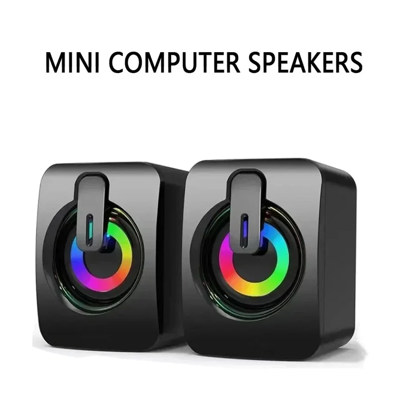 Mini Computer Speakers Sound Box HIFI Stereo Microphone With LED Light Surround Music RGB Gaming Speaker For PC Laptops Computer
