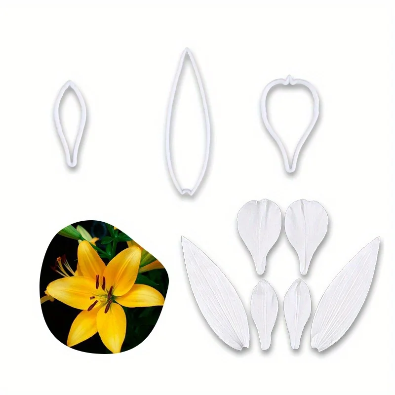 6 uds Alstroemeria Aurantiaca flor Fondant molde pétalo molde de silicona y cortador de plástico conjunto herramientas de decoración de pasteles