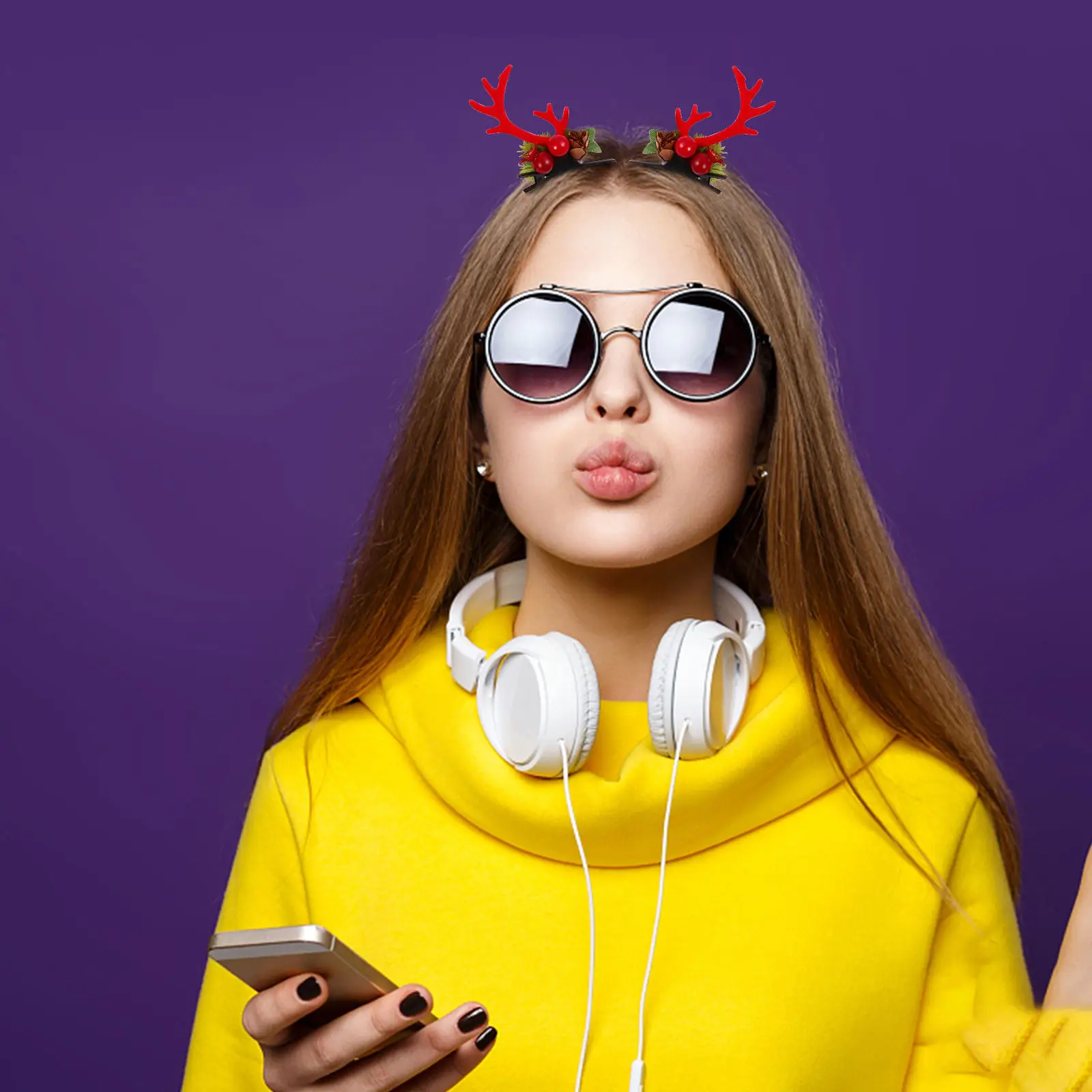 

2Pairs Classic Christmas Antlers Hair Clips Bright Color Festive Hair Accessories for Wedding Party Photography Ceremony Xmas