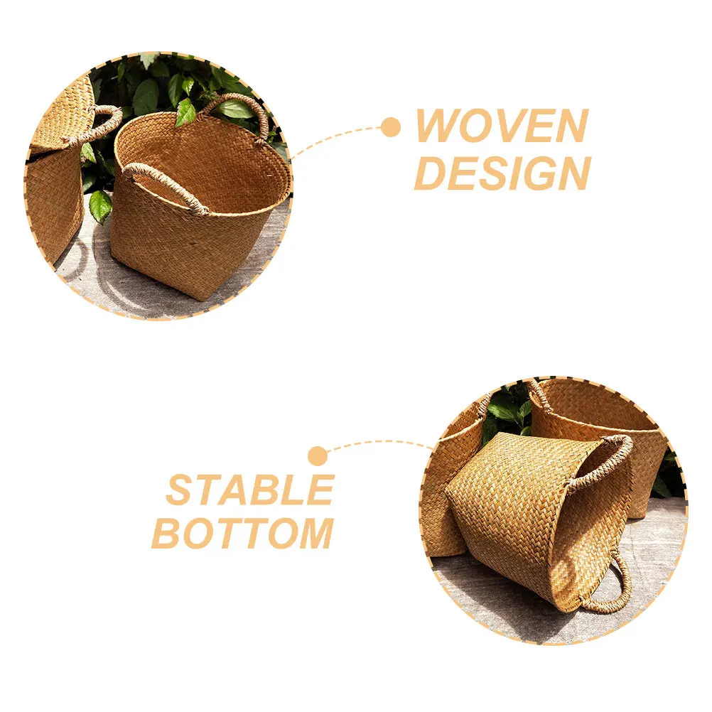 

Round Woven Laundry Basket Sea Grass Storage Basket Storage Organizer Dirty Clothes Sundries Bin Handle