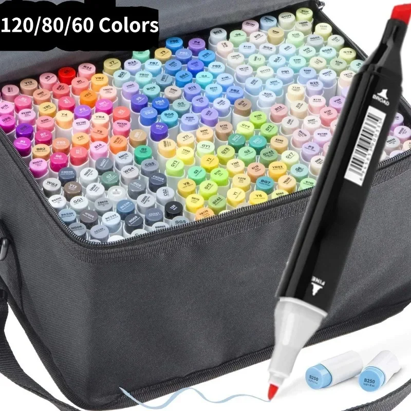 60/80/120 Color Art Marker Set Double Tip Art Alcohol Melt Pen Cartoon Comic Sketch Children Adult Coloring Drawing Marker