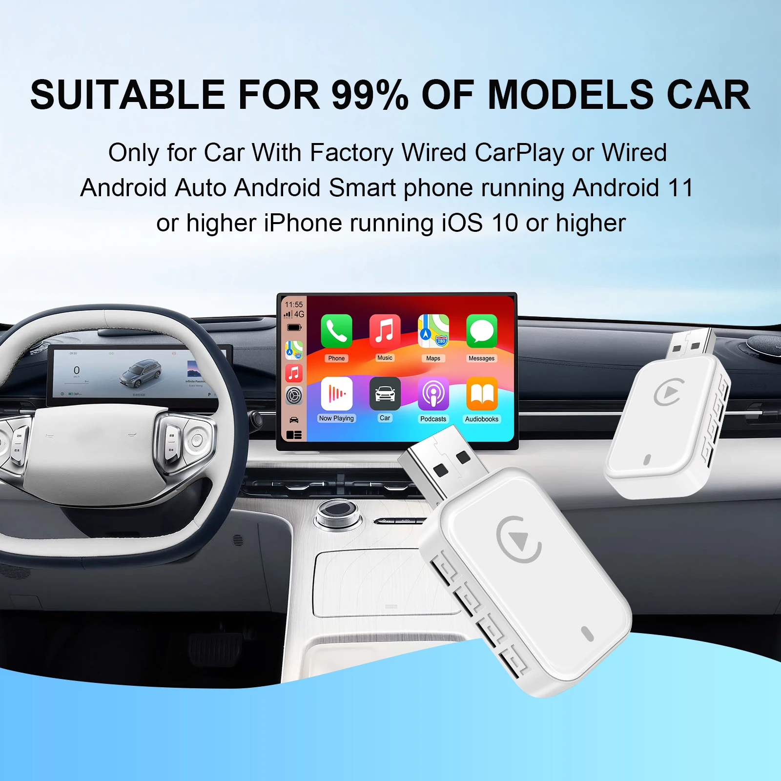 Ezonetronics Wireless CarPlay Android-Autoadapter für werkseitig verkabeltes Auto, kabelloses CarPlay und Android Auto 2-in-1